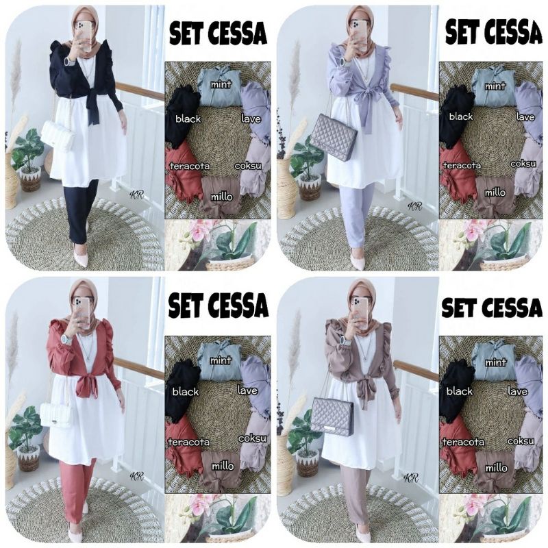SET CESSA 3IN1 SETELAN TUNIK BUSUI + OUTER JUMBO + CELANA SET TUNIK MUSLIMAH SET TUNIK setelan baju