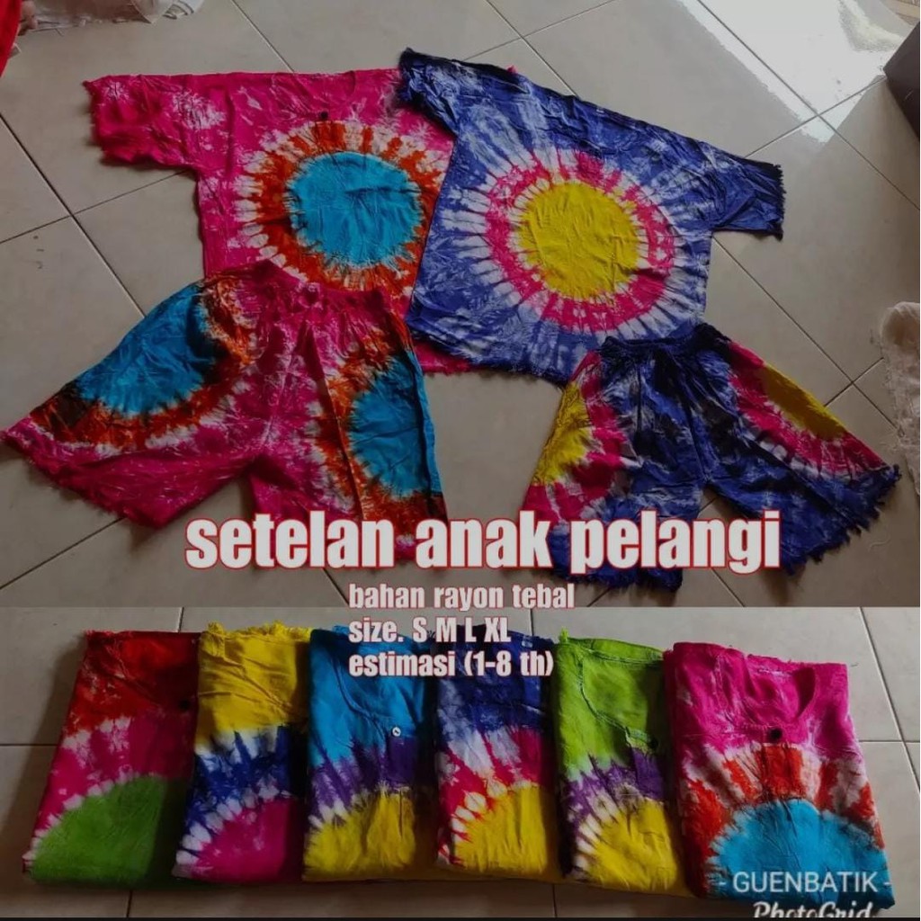 Setelan Anak khas bali best seller set tie dye pelangi