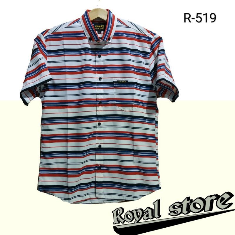 KEMEJA SALUR PRIA STRIPE LENGAN PENDEK COWOK SLIMFIT / KEMEJA SALUR PRIA / HEM PRIA MOTIF SALUR