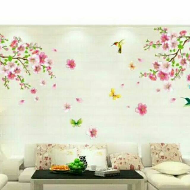Stiker dinding motif bunga sakura pink