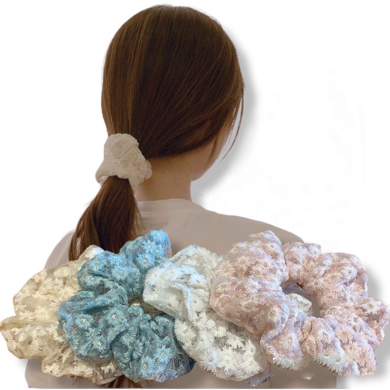 Scrunchie Korea Brokat ukuran 11.5cm JUMBO Cepol Hijab Lace Scrunchies Ikat Rambut Besar