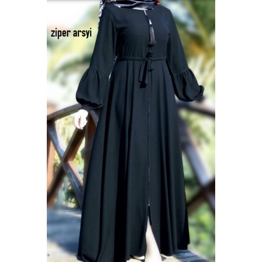 Abaya PREMIUM Turkey Gamis Hitam Dress Maxi Dubai Ziper Arsyi Busui