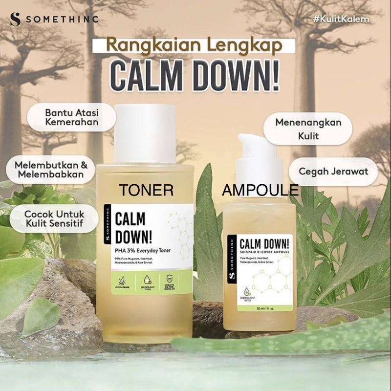 SOMETHINC Calm Down Toner dan Ampoule - CALM DOWN! PHA 3%