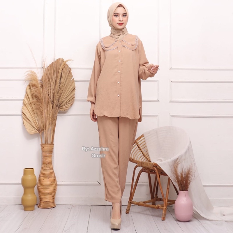 Akila Set  Ld116 - SetCel Crinkle Jumbo Bigsize Oversize Setelan Wanita One Set Crinkle Kerah Ganda / 373-6946