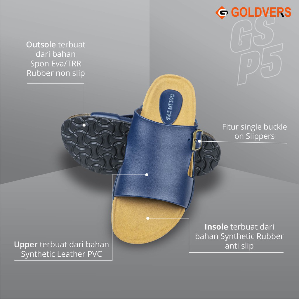 Sandal Pria Original Bahan Kulit Sintetis Mrah Dan Berkualitas GOLDVERS Sandal Kulit Sandal Pria - KREATIVO