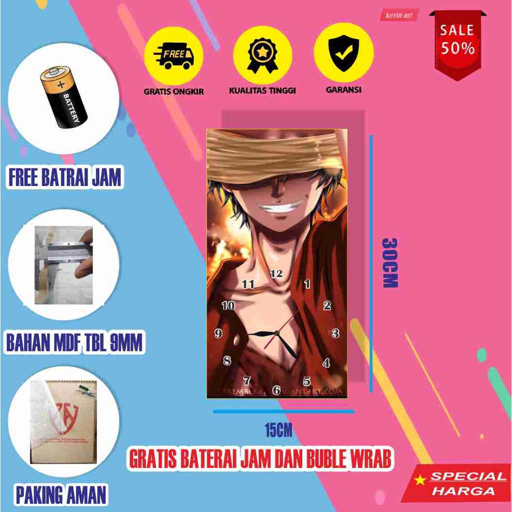 JAM DINDING BESAR ONEPICE UNIK KEREN LUFFY KARAKTER TERBARU PALING LARIS