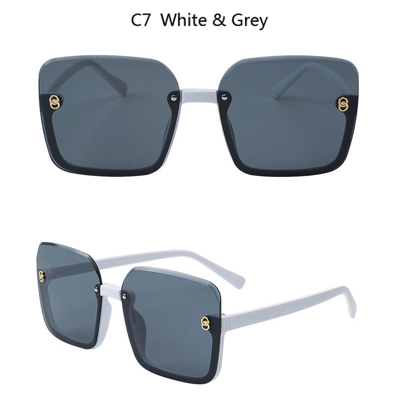 Kacamata Hitam Wanita Model Kotak Oversize Half Frame Untuk Musim Panas / Outdoor