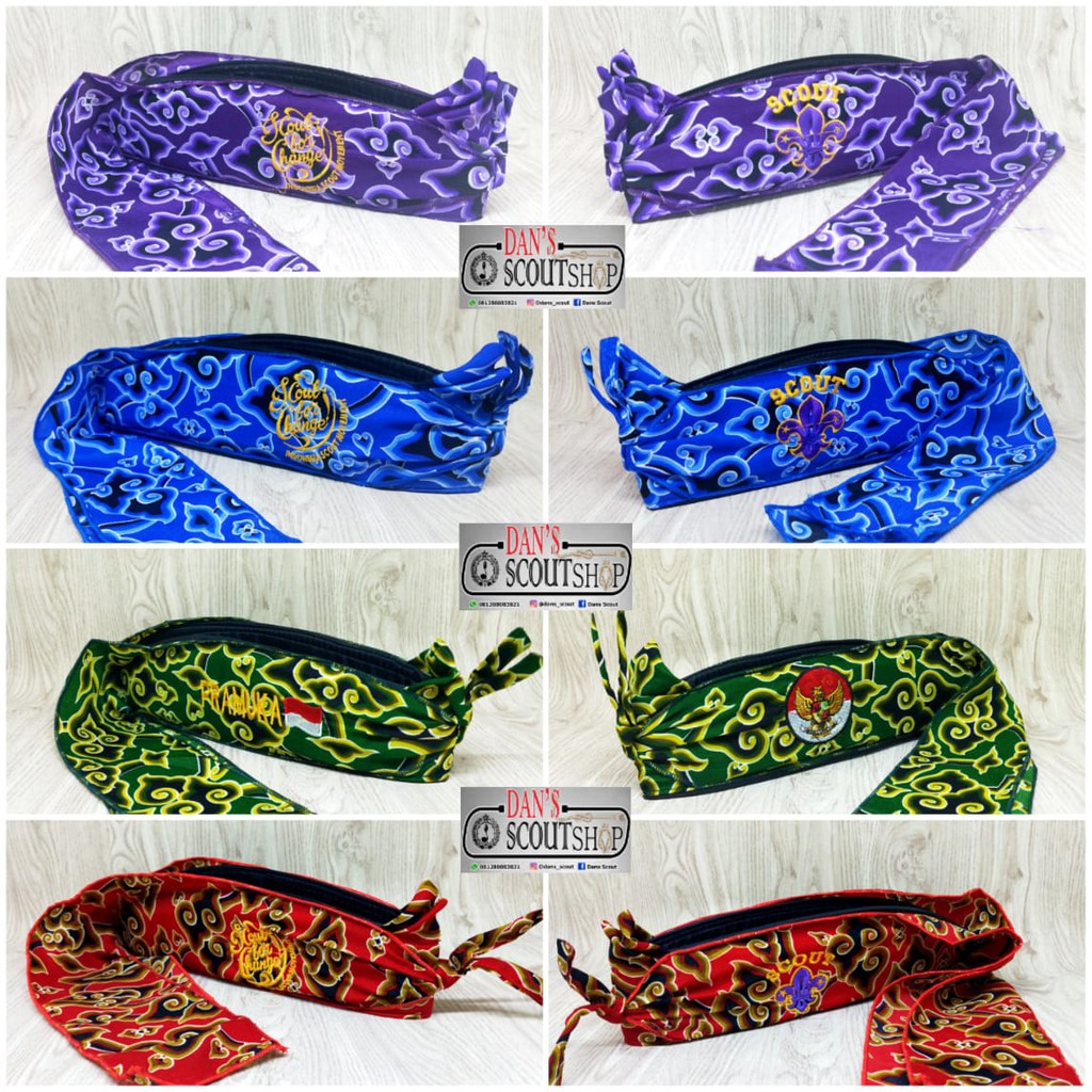 Udeng batik pramuka / Iket Sunda 4 Warna Ungu Merah Hijau Biru Udeng Putra Udeng Putri Udeng Batik
