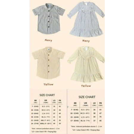 LOLIPOP COUPLE KOKO ANAK LAKI DAN GAMIS DRESS ANAK PEREMPUAN GARIS GARIS NAVY KUNING BIRU YELLOW 1 2