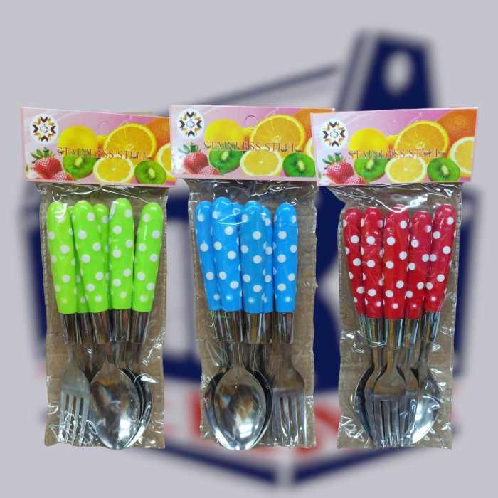 Sendok garpu 3 set motif polkadot alat makan murah meriah