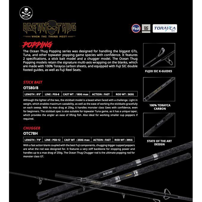 Kualitas Terbaik Bone OCEAN THUG POPPING CHUGGER Rod OTC78H - PE 8-12 (2 Sec) PROMO