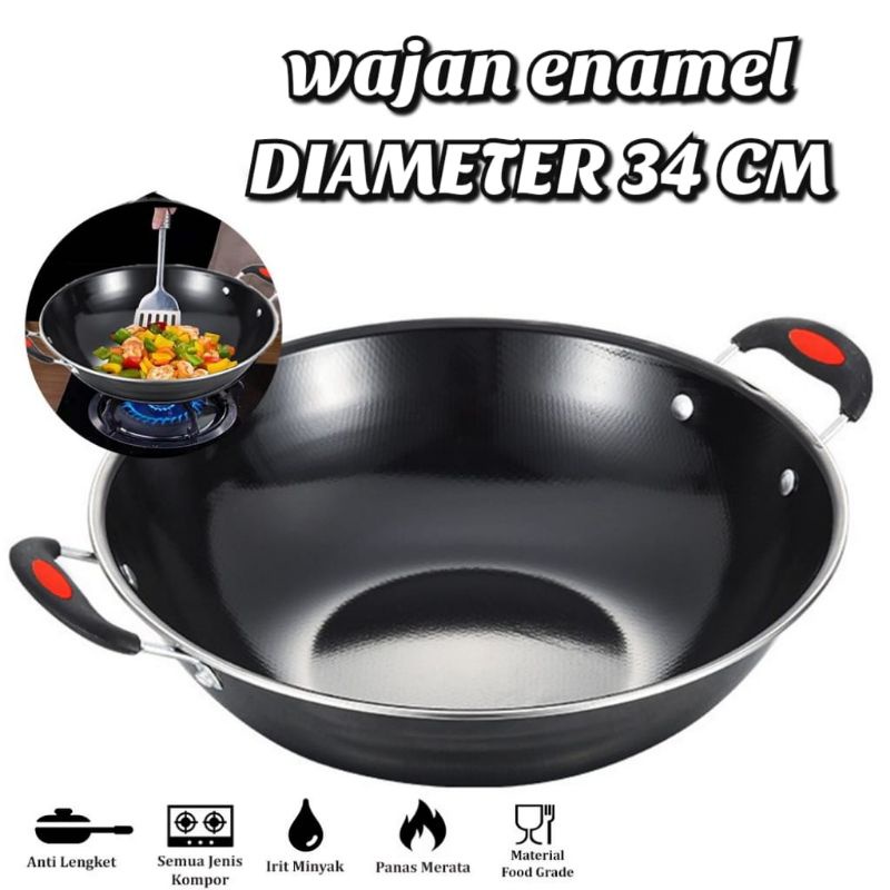 wajan enamel 34 cm // wajan enamel kuping // wajan enamel gagang
