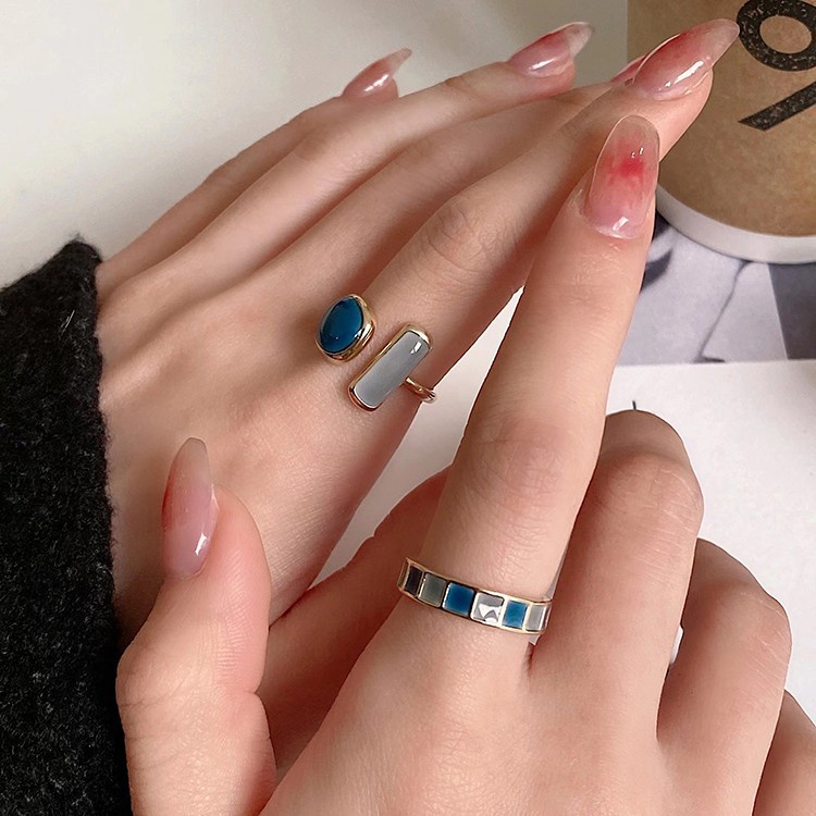 Cincin unik Bentuk Geometri Bahan Alloy Hias Berlian Imitasi Untuk Wanita korea fashion