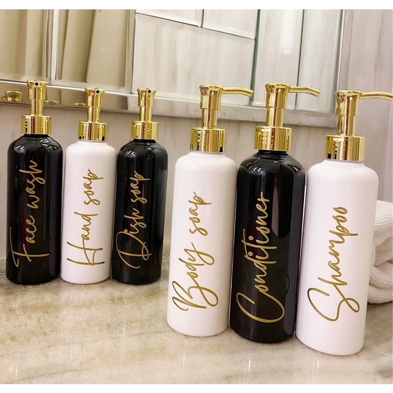 botol 250ml HITAM/PUTIH glossy GOLD NEW pump LUXURY. aesthetic bottle minimalist refill organizer tempat sabun cair isi ulang estetik