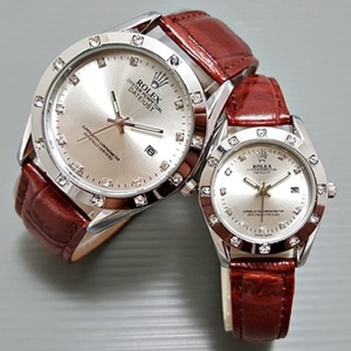 JAM TANGAN ROLEX CW791 TALI KULIT MERAH SEPASANG / COUPLE