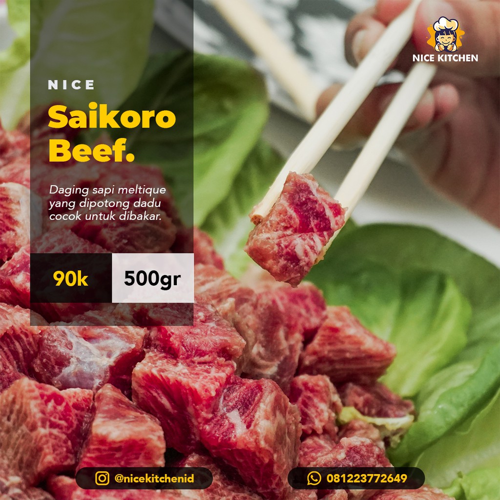 

Nice Saikoro Beef Premium Wagyu Cubes Meltik Steak Bites 500gram
