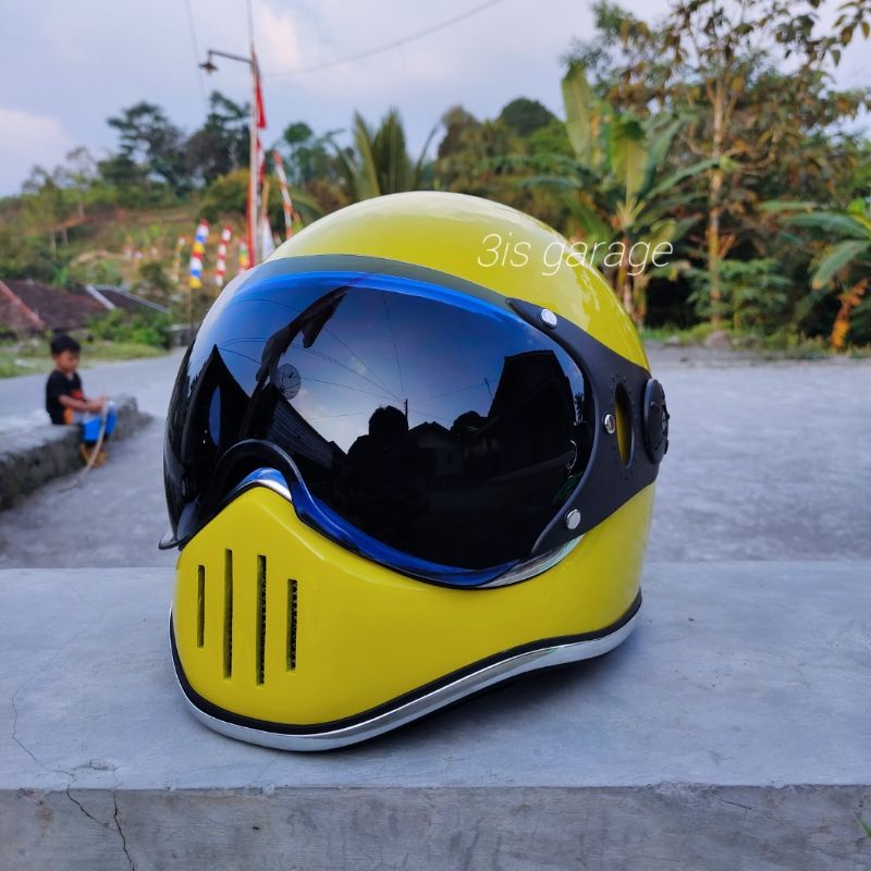 HELM CUSTOM CAKIL PILOT VISOR KLASIK RETRO LIST CHROME