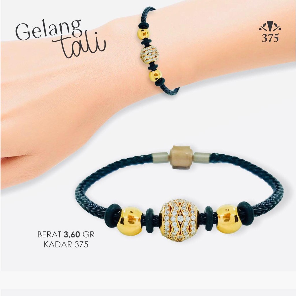 GELANG TALI ANTI AIR WATERPROOF EMAS ASLI BATU BULAT 3 KADAR 375