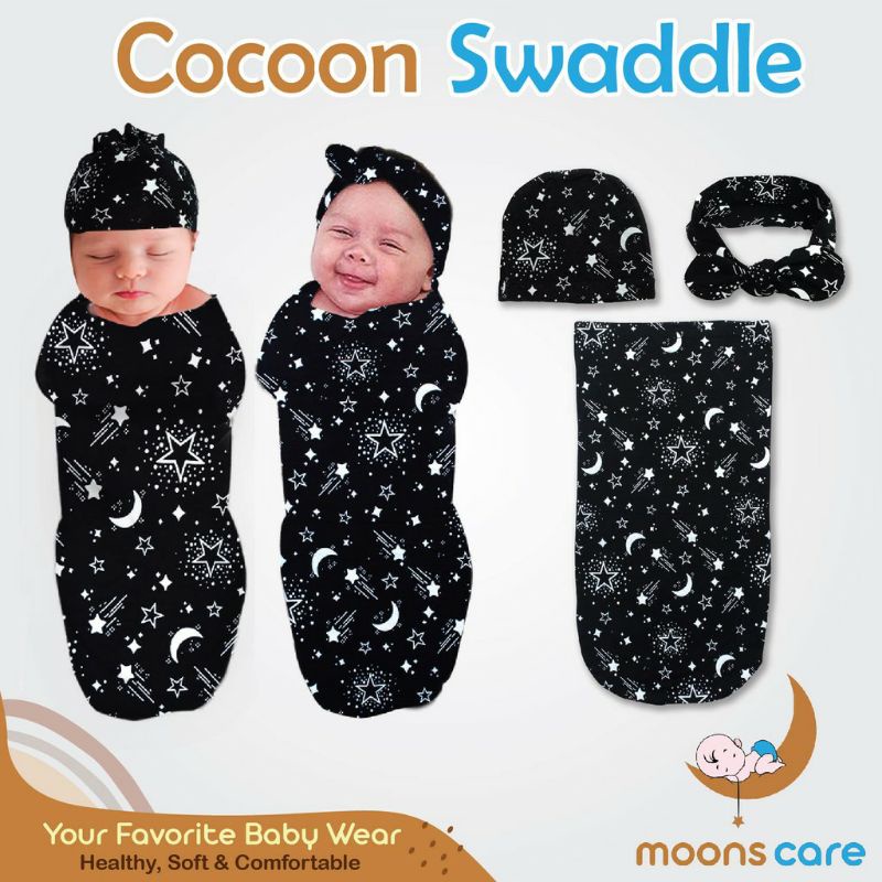 SNI Bedong Instan Cocoon Motif Dita Moons care || Bedong Bayi Instan Motif 1 Layers