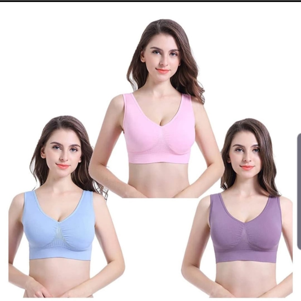 Gennie Japan Sport Push Up Seamless Bra Nyaman Tanpa Kawat With Pads 1 Set 3pcs