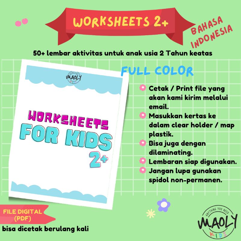 50+ Worksheet Anak Printable 2Tahun Matematika Mewarnai/ Buku Lembar Kerja Anak Ebook/Materi Belajar Anak PAUD/TK/Pra-TK