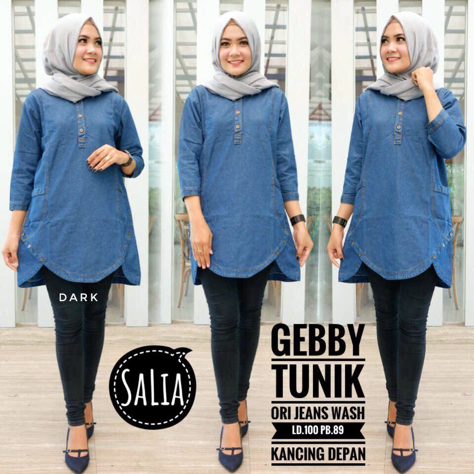 blouse wanita Gebby Helby Gita jeans wash premium original