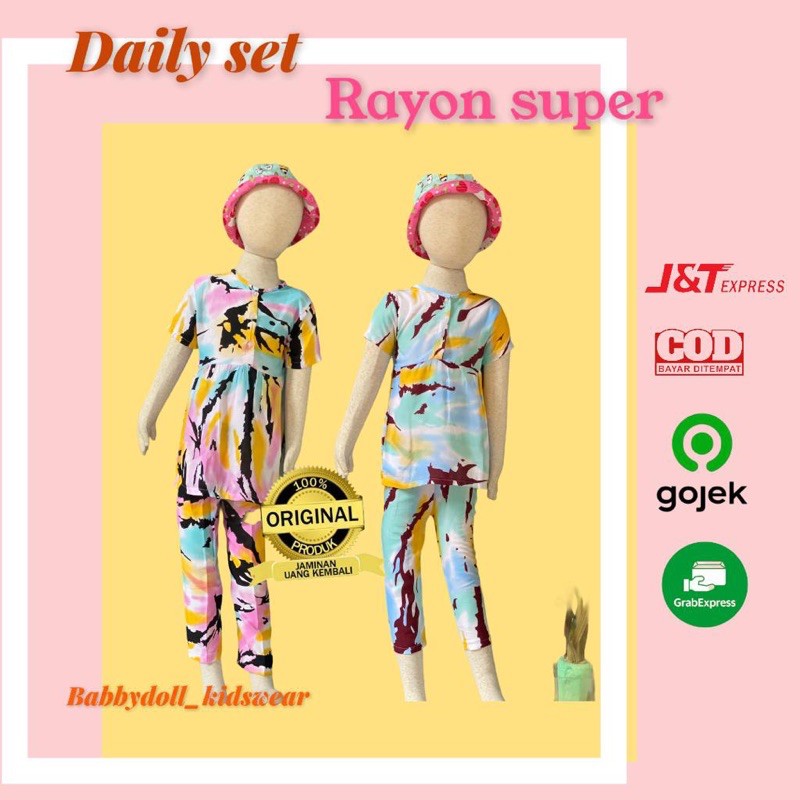 Setelan Baju Anak Lengan Pendek Bahan Rayon Super Baju Anak Perempuan Setelan Rayon Daily Set CP