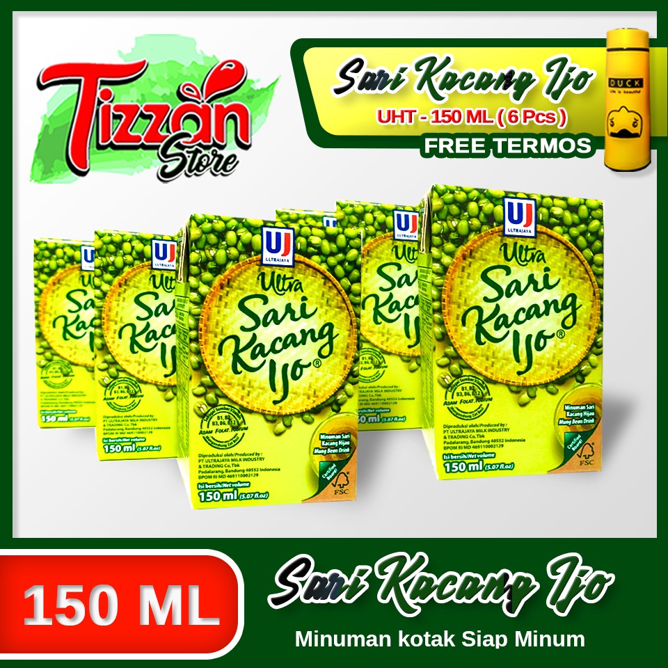 

Ultra Sari Kacang Ijo 150 ml Isi 6 pcs Bonus Termos Cantik 450 ml