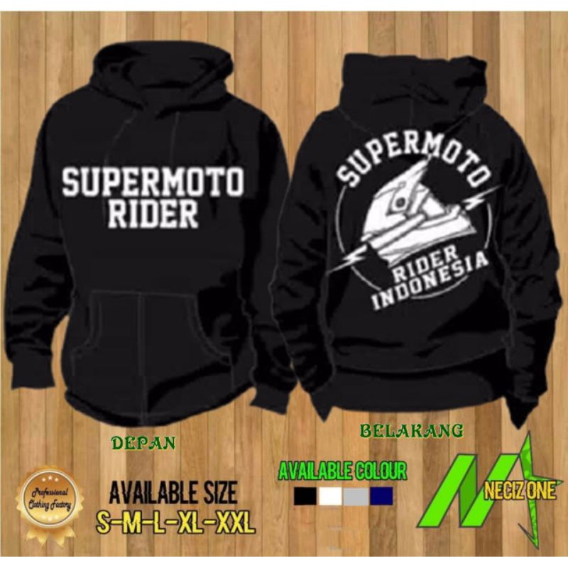HOODIE JUMPER SUPERMOTO RIDER INDONESIA SABLON PUTIH DEPAN-BELAKANG