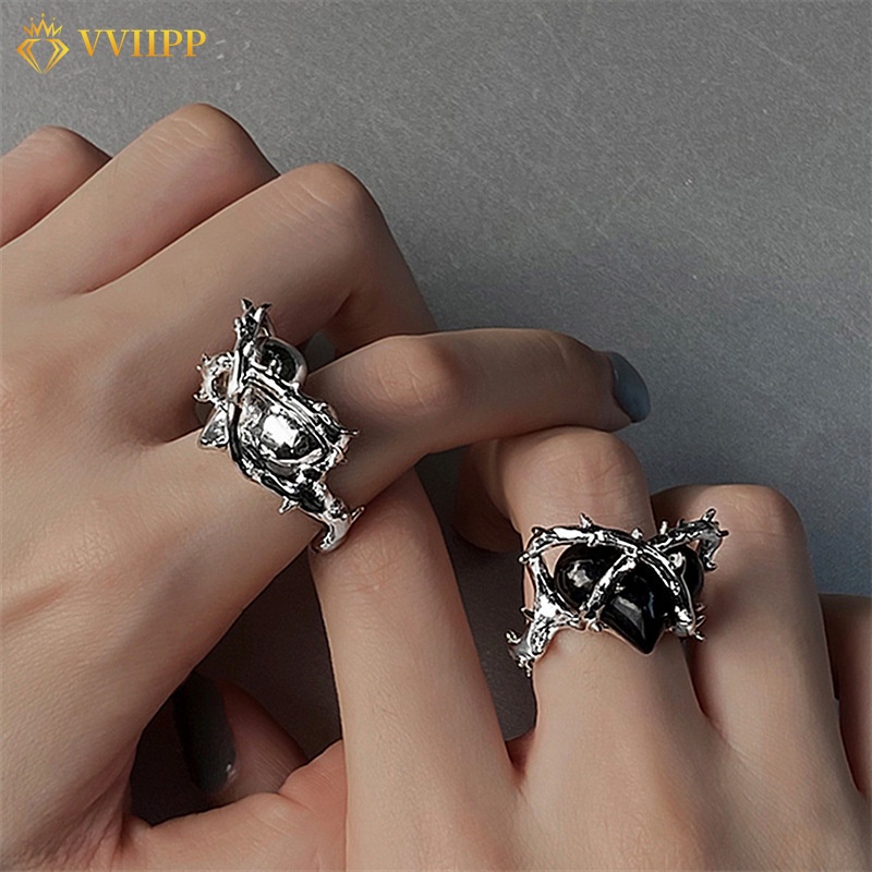 Personalized Thorns Wrapped Heart Ring Black Silver Rings for Fashion Women Accessories Jewelry Gift