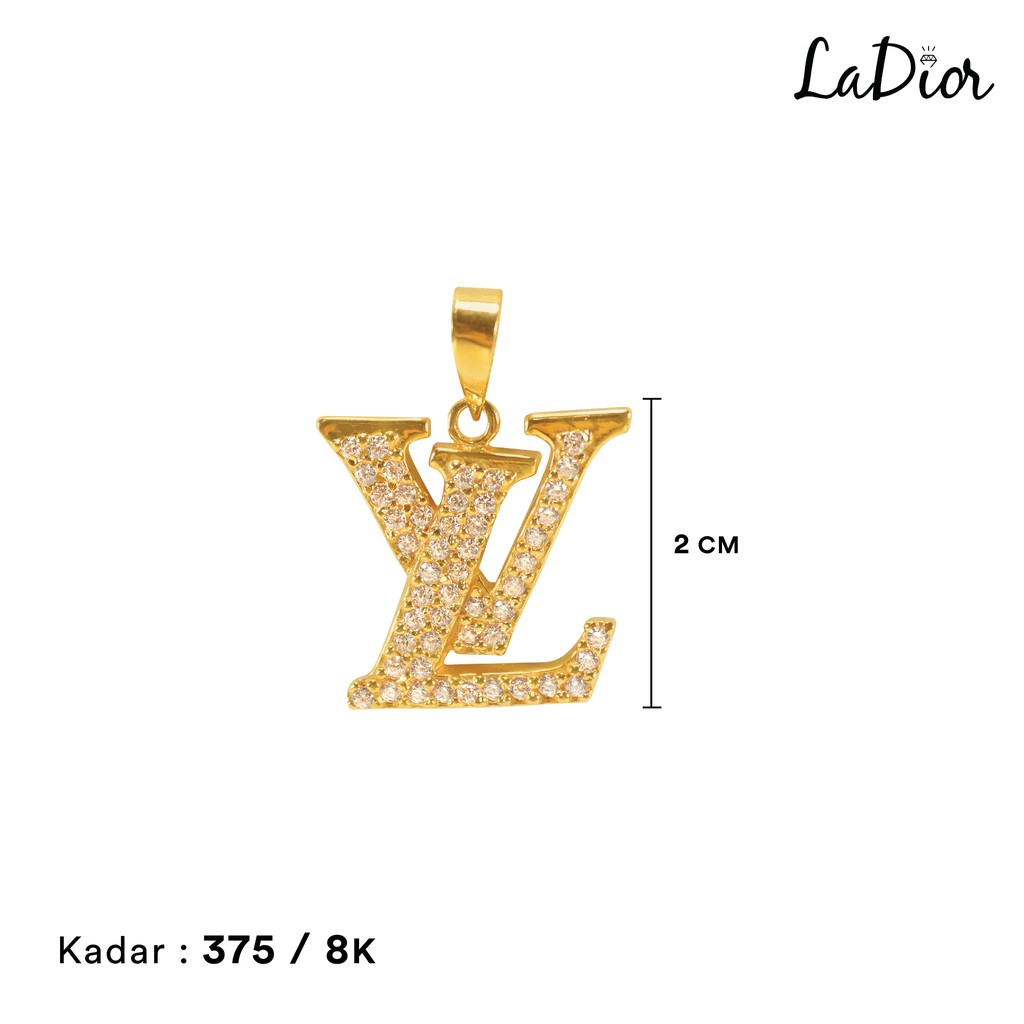 LADIOR - Liontin Emas Asli kadar 375 Model Logo Brand LV Permata Full - 007 - 8K - Yellow Gold