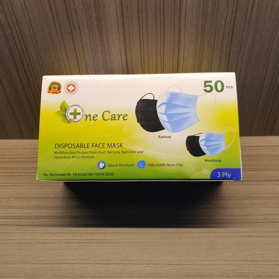 Masker One Care 3 Ply Earloop 1 Box 50 Pc Medical Grade Mask White Ori