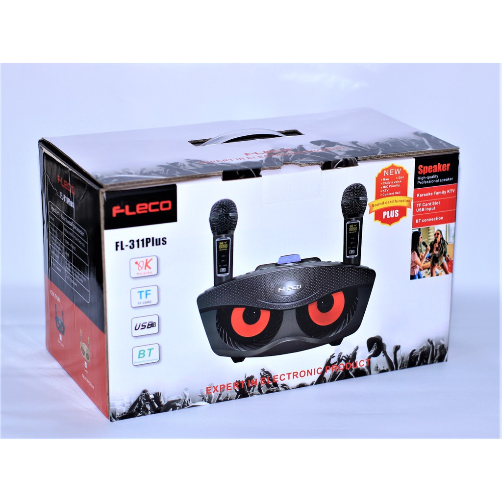 FLECO FL-311 Karaoke Speaker Bluetooth Dengan 2 Microphone Wireless Hitam