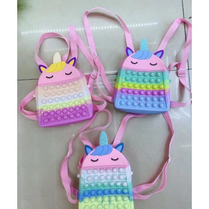 TAS RANSEL POP IT MUAT BUKU UNICORN RAINBOW ANAK PROMO MURAH