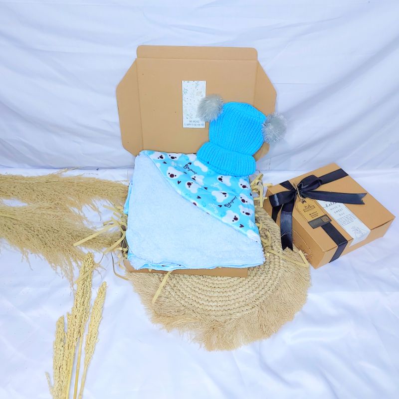 KADO HAMPERS BAYI | HAMPERS SELIMUT BAYI | HAMPERS BABY NEWBORN | SELIMUT DOUBLE FLEECE | SELIMUT TOPI 3D IMPORT | HAT BLANKET 3D | SELIMUT TOPI TEBAL | KADO BAYI SELIMUT-blue bears