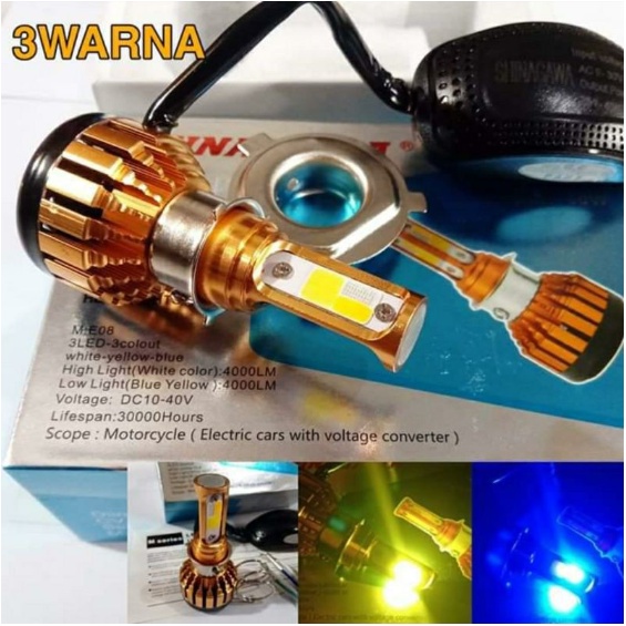 Head lamp Led lampu depan LED 3 Sisi AC DC Model RTD 3 Warna tembus kabut Universal Pemakaian Semua Jenis Motor