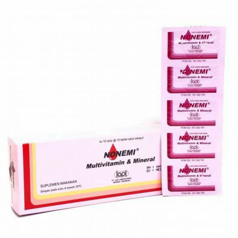 nonemi multivitamin dan mineral tablet tambah darah TTD 10x10 100's 100 tab / box