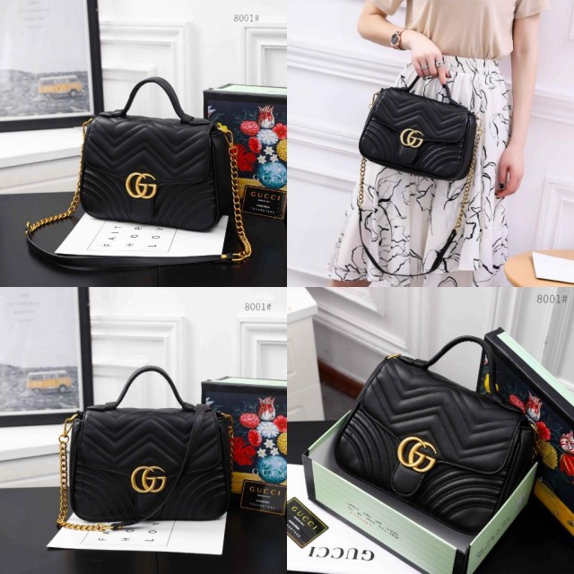 Tas  GUCCI MARMONT GG TOP HANDLE BLACK EDITION WITH BOX 8001
