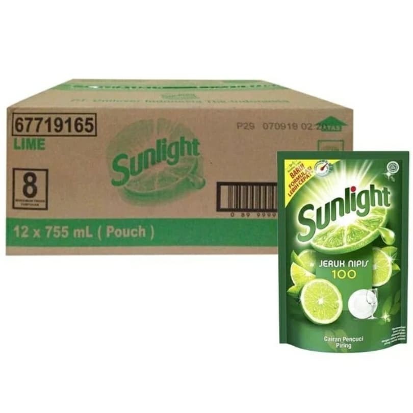 Sunlight Sabun Cuci Piring Jeruk Nipis 100 HALAL 1 Dus 12 Pcs 755 Ml