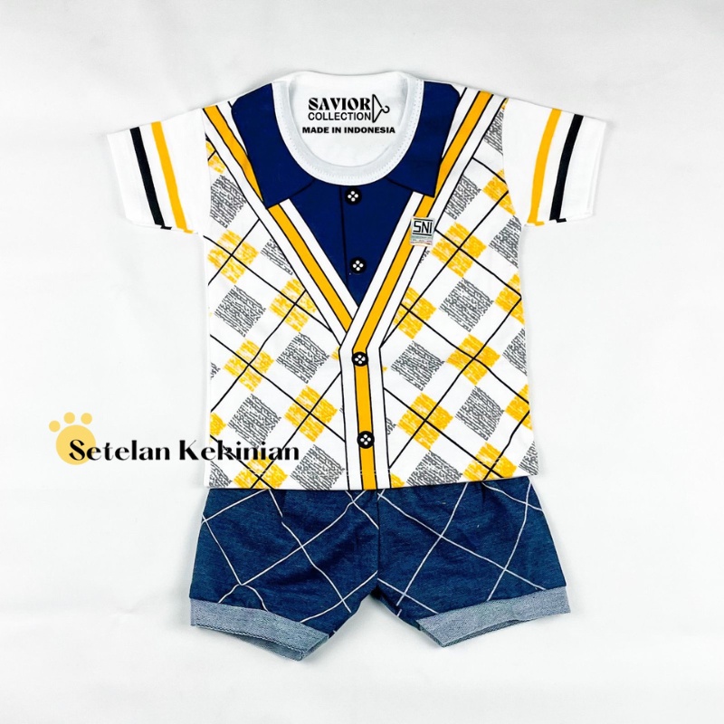 [SK] Set Anak Laki Laki 3bln-12bln Setelan Bayi Cowok Rompi Tuxedo Dadu Kancing Kaos Anak Keren COD