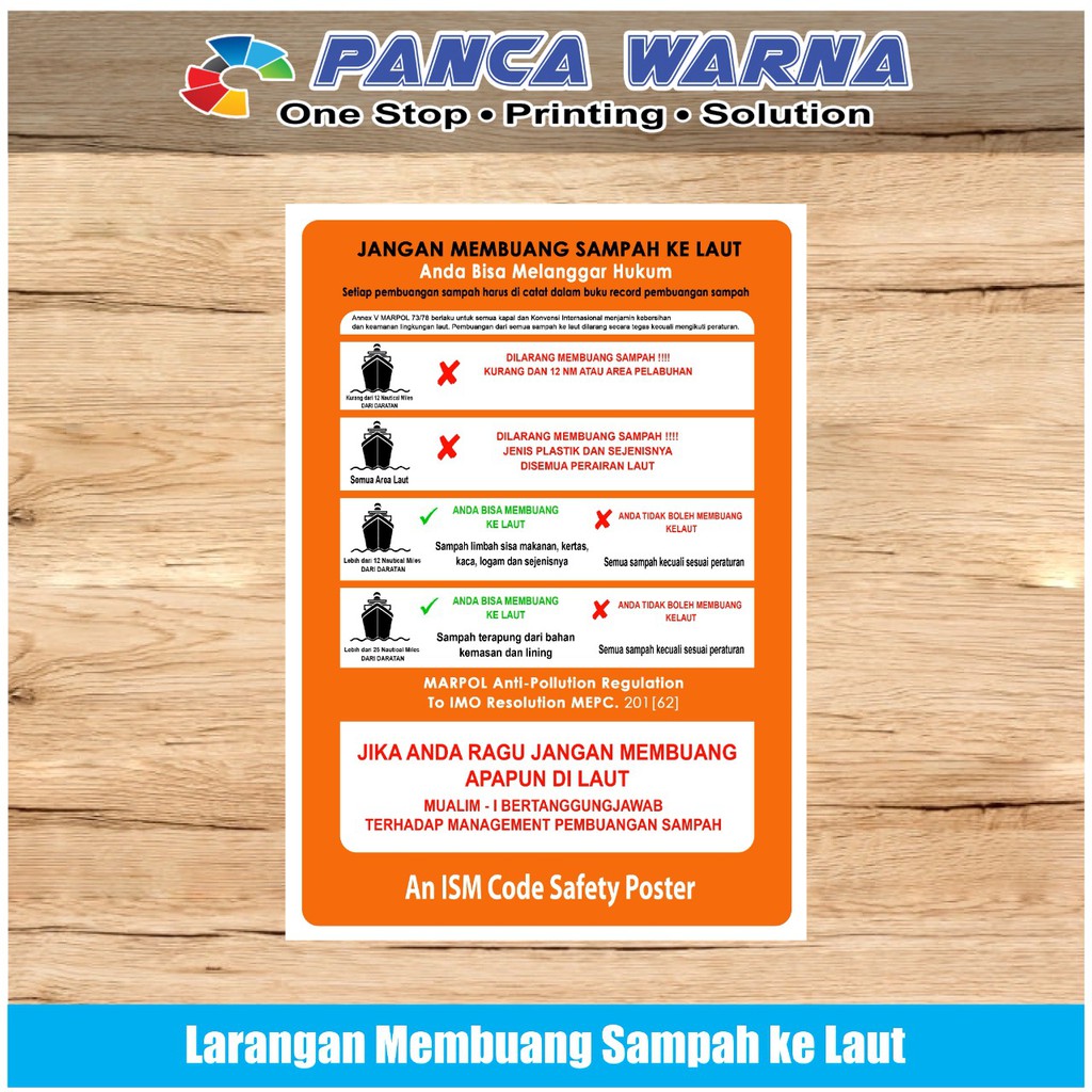 Stiker Kapal Safety Sign Larangan Buang Sampah Di Laut ISM Perkapalan