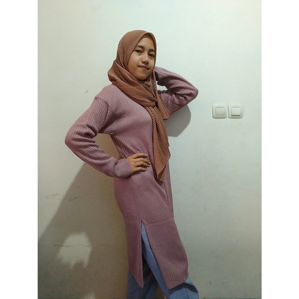 Marsha Tunik Rajut Wanita Atasan Tunik Rajut Belah Samping Tunik Rajut Wanita Panjang Kekinian Premi