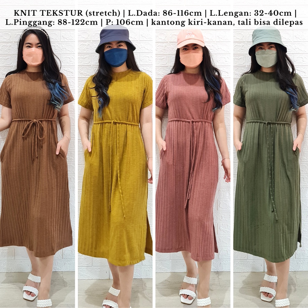 4240 mina knit strap midi dress natal polos rib premium bumil friendly