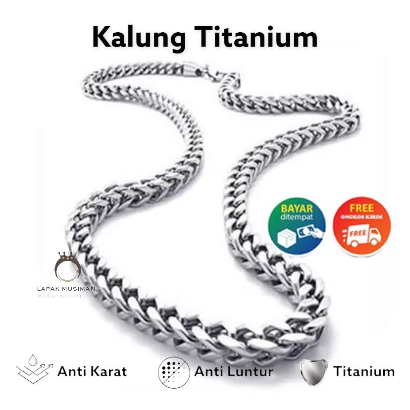 [Bayar di Tempat] Kalung Pria Anti Karat Bahan Titanium Model Kotak Kombinasi