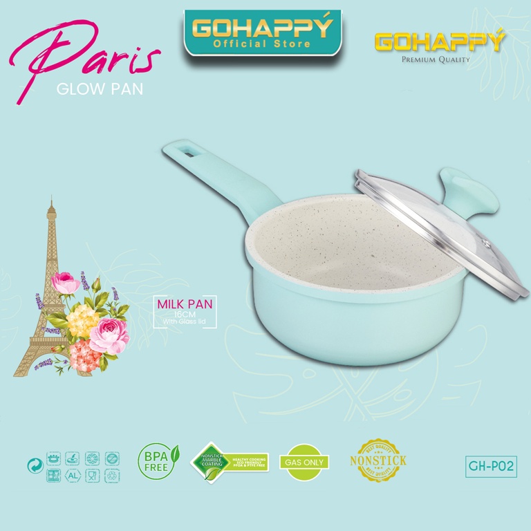 MIZUKI PARIS Milk pan Gohappy Anti lengket white marble GHP02 TOSCA - Panci susu 16 cm Glow pan