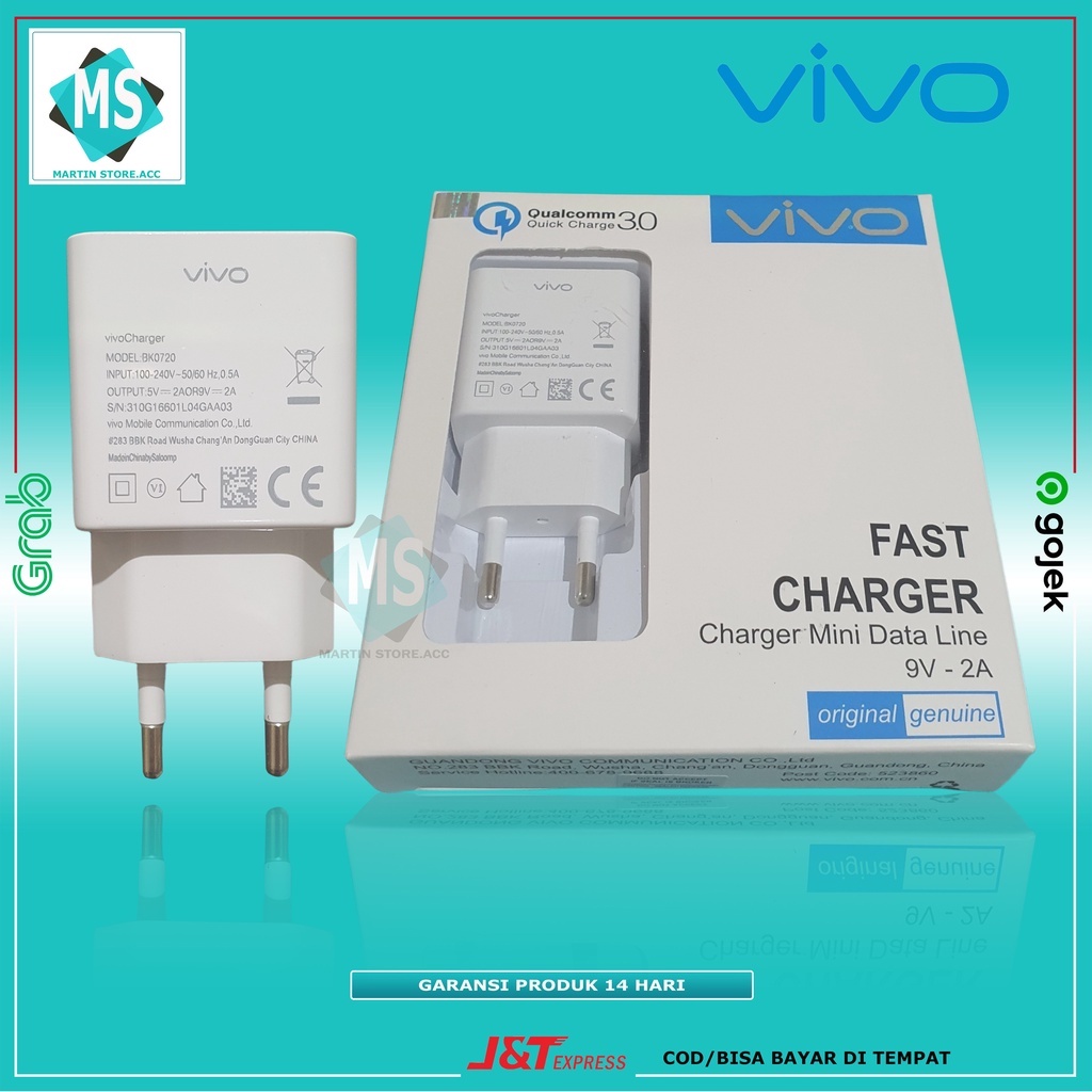 Charger VIVO Original 100% Fast Charging 9V-2A / Charger Vivo V11 V9 V7 V5 V5max V3max Y71 Y83 Y91