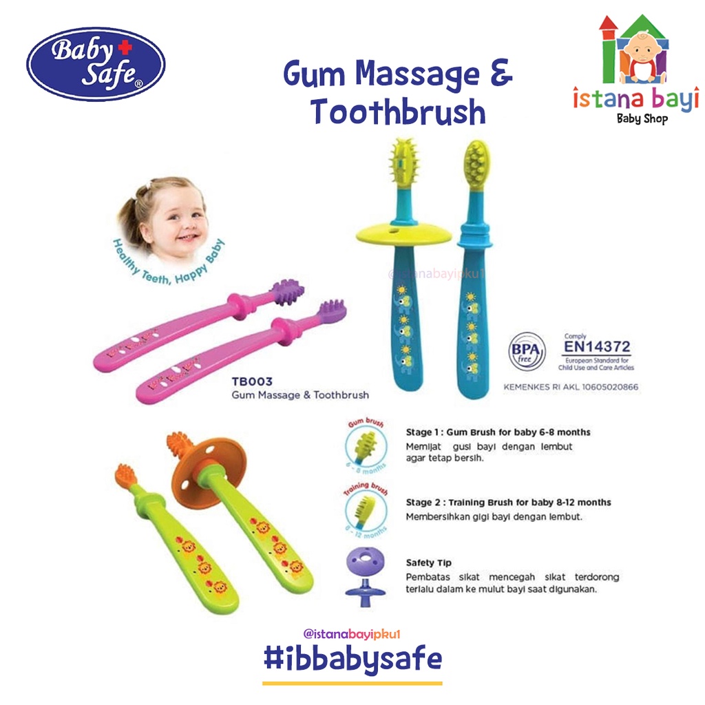 Baby safe Gum Massage &amp; Toothbrush - Sikat gigi bayi TB003