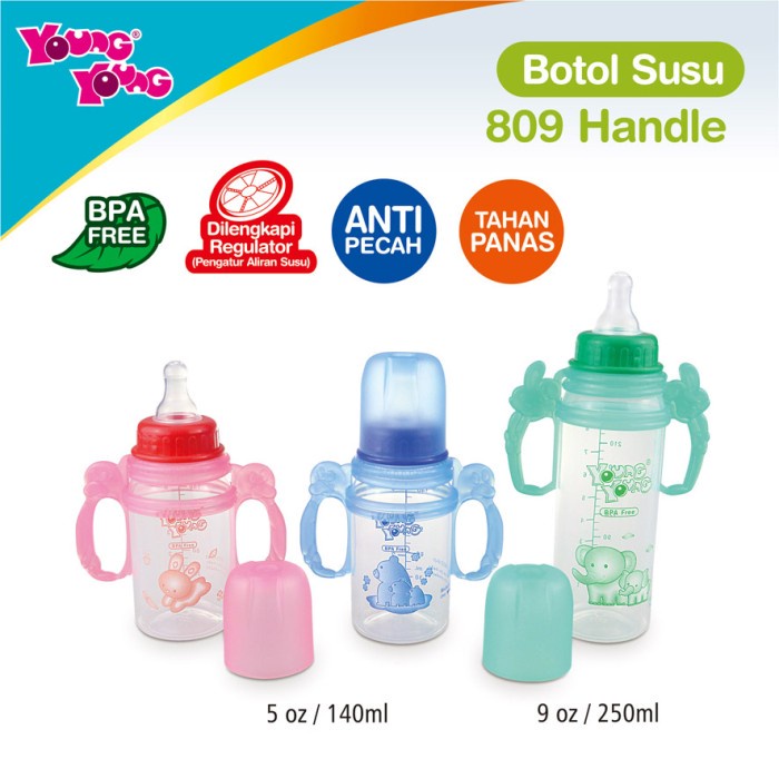 

Premium Feeding Baby Bottle BPA FREE / Botol Dot Bayi + Pegangan 140 ml Young Young