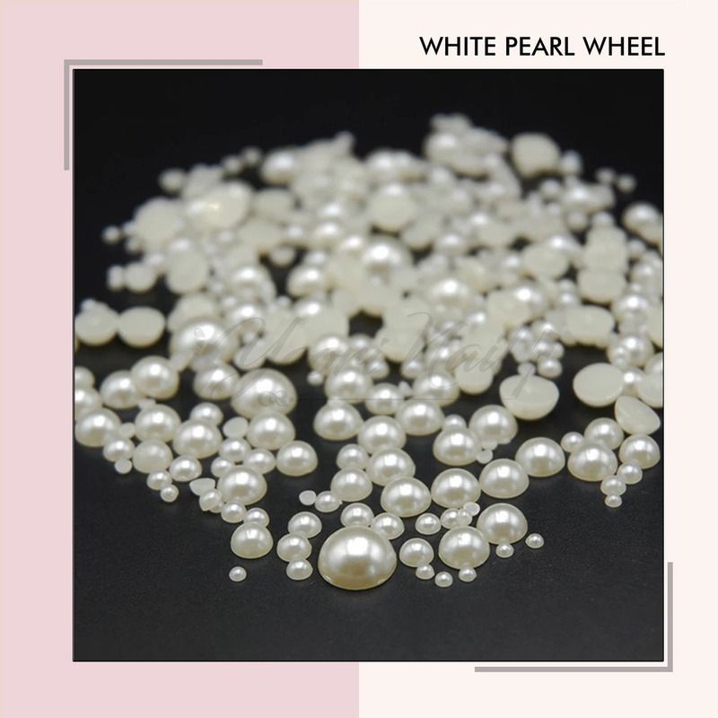 White pearl wheel mutiara putih rhinestones nail art hiasan kuku half pearl