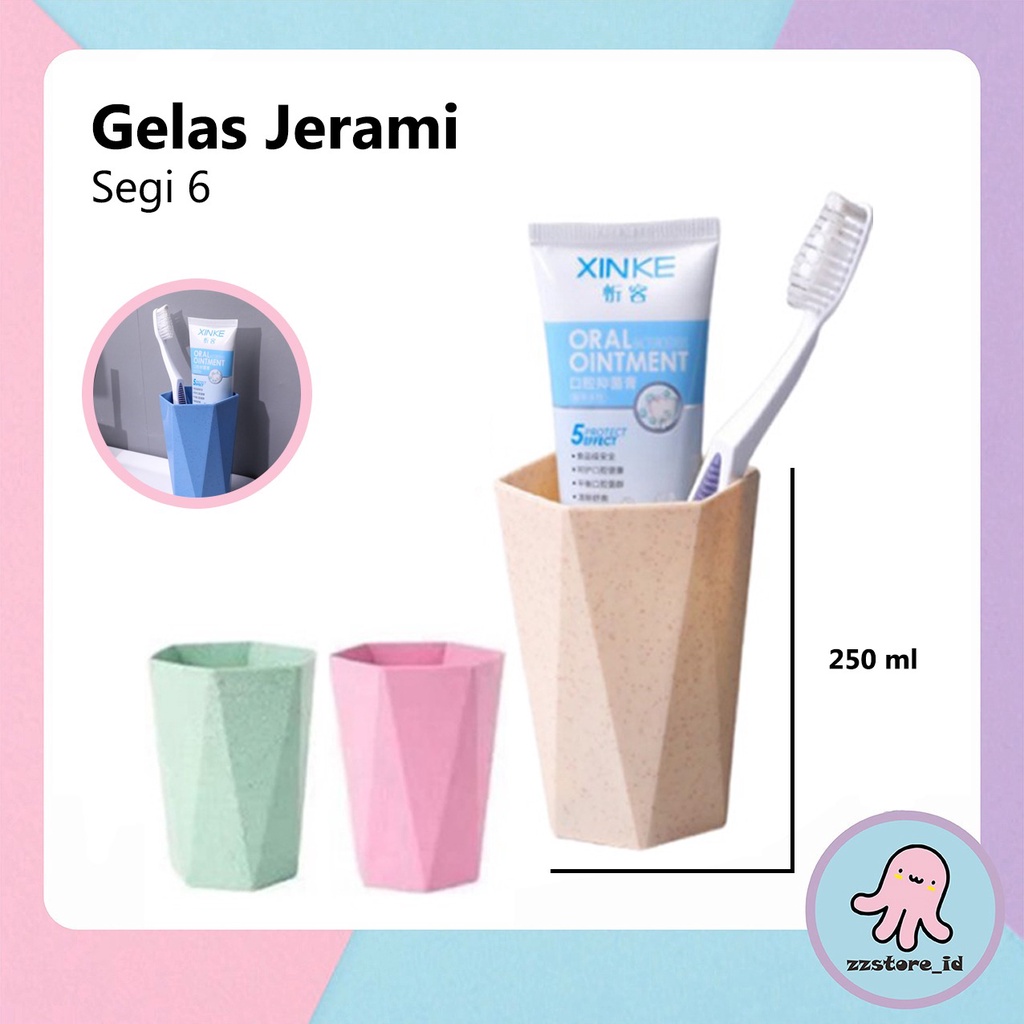 Gelas Segienam Sikat Gigi Odol Gelas Kamar Mandi Cangkir Kumur Jerami Gandum Ramah Lingkungan